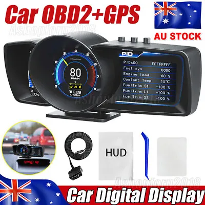 Smart Car OBD2+GPS Gauge HUD Head-Up Digital Display Speedometer Turbo RPM Alarm • $69.99