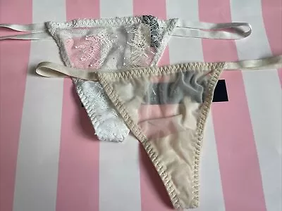 Two Victoria's Secret O/s Lace V-string  Rare Panties Htf White & Nude • $25