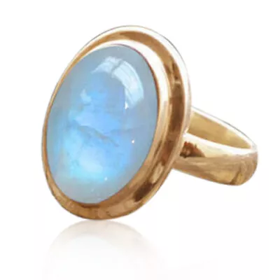 Blue Fire Moonstone Gemstone 14K Yellow Gold Birthstone Gift Ring Jewelry • $250