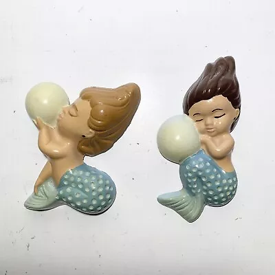 $24.99 • Buy Vintage Mermaid Chalkware Figures Wall Hanging Plaques Pair Lot Of 2