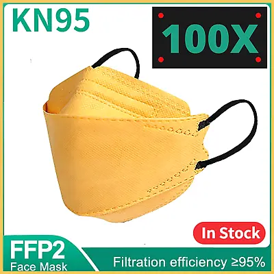 100X KN95 N95 P2 Disposable Face Mask Respirator Protective Masks 5 Layer Yellow • $20.85