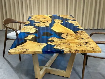 Large River Blue Nigth Glow Epoxy Dining Table Resin Coffee Table End/Side Table • $2839