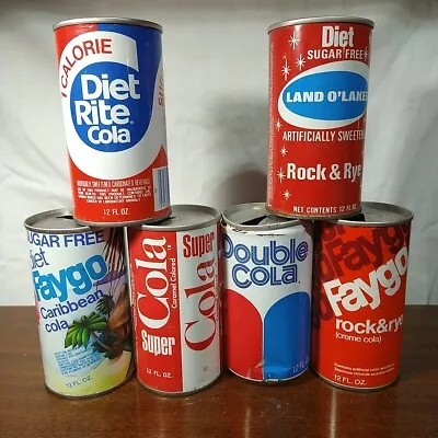 Lot 116 6 Vintage Steel Pull Top Soda Pop Cans.  Faygo Super Land O'lakes Double • $4.98