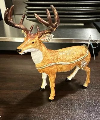 Hand Painted Enamel Reindeer Trinket Box • $37.84