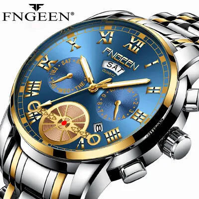 FNGEEN Fashion Men's Casual Stainless Steel Quartz Watch Waterproof Sports Watch • $16.99