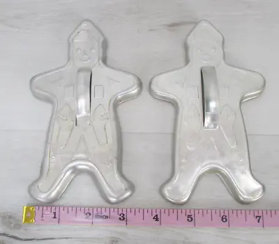 Vtg 2 MIRRO 60’s Aluminum Cookie Cutters With Handles Scarecrow  Gingerbread Man • $9.49