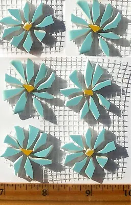 6 Blue Daisy Flowers 1.5  Broken Cut China Plate Mosaic Tiles • $7.99