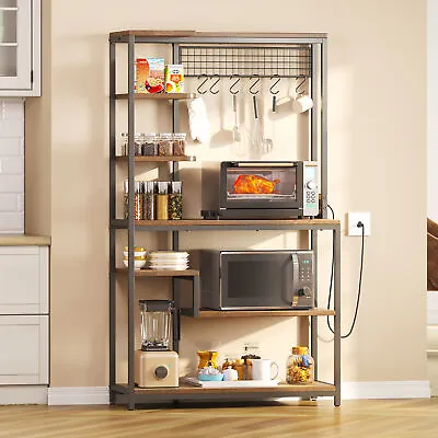 7 Tier Kitchen Bakers Rack Microwave Oven Stand W/Power Outlet Coffee Bar Shelf • $95.92