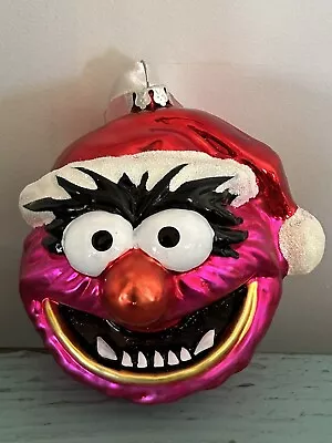 Disney  Muppet Animal Drummer Glass Christmas Tree Ornament Santa Hat • $44.99