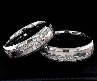 Matching Rings Set Wedding Bands Antler Meteorite Arrow Rings Couples Rings  • $475