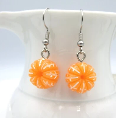 Orange Mandarin Earrings Resin Food Fruit Dangle Surgical Steel Hooks Fun Kitch • $9