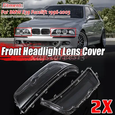 Pair Headlight Lens Clear Headlamp Cover Shell For BMW E39 Facelift 1996-2003 • $54.99