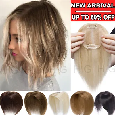 Thick Clip In 100% Real Remy Human Hair Silk Topper For Women Hairpiece Bangs US • $35.55