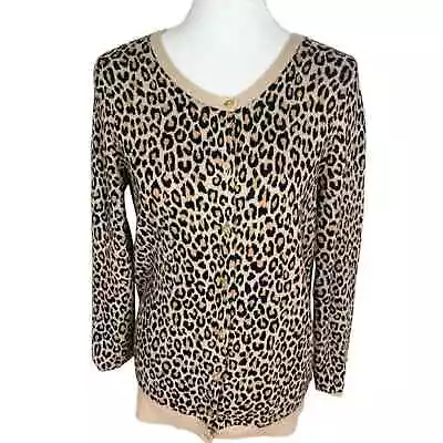 Merona Leopard Animal Print Cardigan Cotton Sweater Size L • £9.65