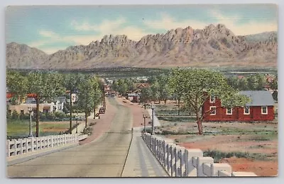 Las Cruces NM Organ Mountains And Viaduct Upper Rio Grande Valley Linen Postcard • $4.69