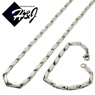 24 MEN Stainless Steel 4mm Silver Arrow Link Bullet Chain Necklace Bracelet SETS • $19.99