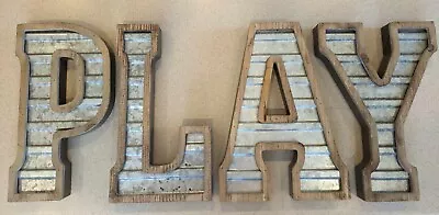 Hobby Lobby Wall Decor    PLAY  Large Galvanized Metal & Wood Farmhouse Letters • $35