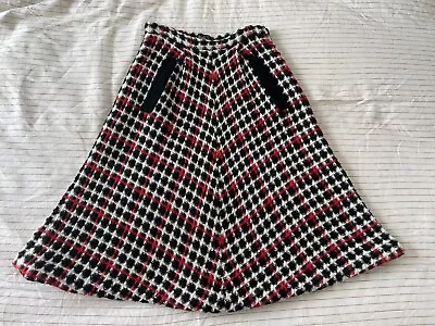 Vintage 1950s 1960s Checked Houndstooth Textured Wool Skirt With Pockets Red • £20