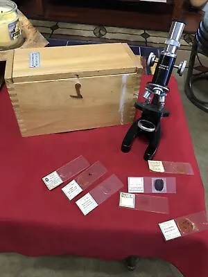 Vintage Precision Optical Co. Microscope  Model 300 P With Box & Slides Wow Nice • $42