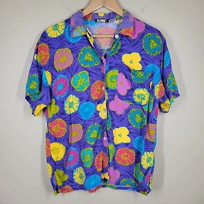 Vintage 90s Gitano Floral Multicolor Colorful Button Up Medium Rayon • $19.95