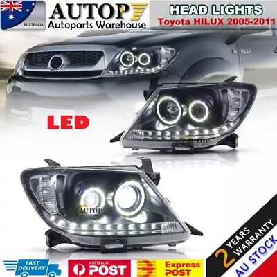 LED Head Lights Black DRL HALO Projector Angel Eyes For Toyota HILUX 2005-2011 • $316.55