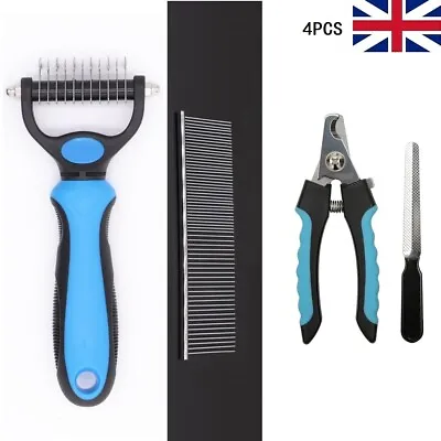 4PCS Professional Dog Grooming Kit Undercoat Rake+Metal Dog Comb+Nail Clippers • £5.99