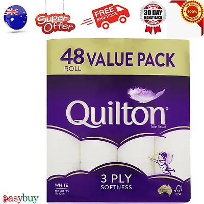 $37.50 • Buy 48x Quilton Toilet Paper Tissue Rolls 3-Ply 180 Sheets - Free Postage Best Price