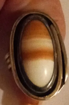 Vintage 925 Banded Agate Sterling Silver Ring (Size 6) Beautiful Color Oval • $48