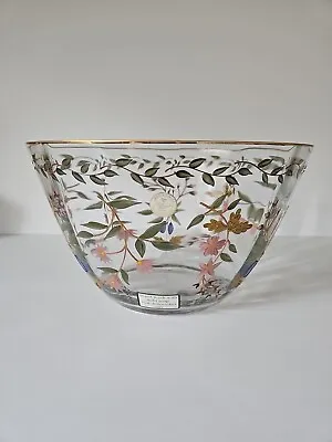  Stunning Crystal Clear Amelia 11  Handpainted Floral Glass Bowl Made In Romania • $15