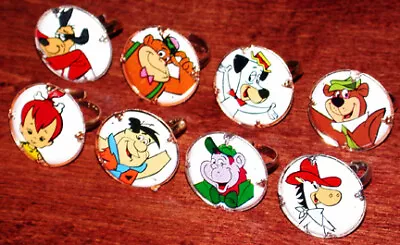 Vintage 1960's Hanna-Barbera 8 Tin CARTOON Character Ring Set OLD STORE STOCK ! • $9.99