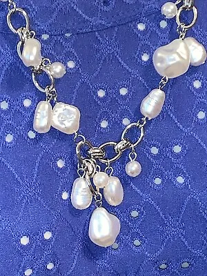 J CREW Pearl Clusters Silver White Chain Link Statement Necklace NWOT New 💗202 • $39