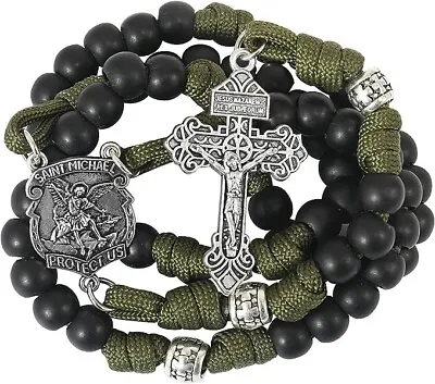 St Michael Paracord Rosary Rugged Beaded Cord Necklace Catholic Pardon Crucifix • $23.93