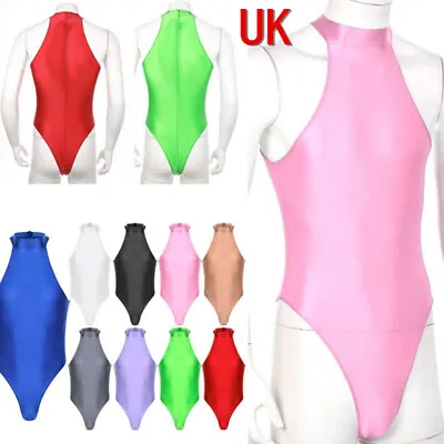 UK Freebily Sexy Men Shiny Zipper Back Bodysuit Thong Leotard Underwear Swimwear • £5.39