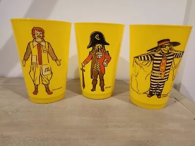 McDonalds Yellow Plastic Drinking Cups 3 Ronald McDonald Hamburglar Capt Crook • $12.50