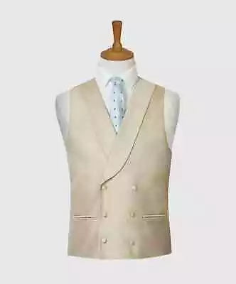 Mens Beige Double Breasted Waistcoat Wedding Evening Formal Suit Vest • £44.99