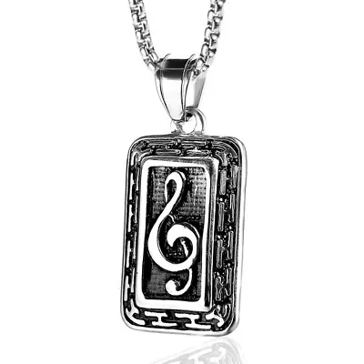 G-Clef Necklace Music Note Dog Tag Pendant Musician Gift Hip Hop Punk Jewelry • $12.99