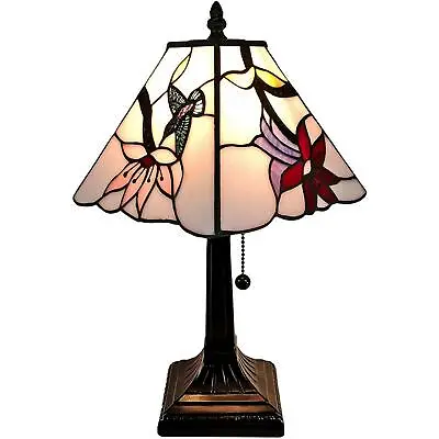$96.77 • Buy 15-inch Tiffany Style Stained Glass Pink Hummingbird Mission Accent Table Lamp