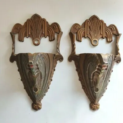 Pair Antique Mid West MidWest Slip Shade Art Deco Wall Sconces Only • $220