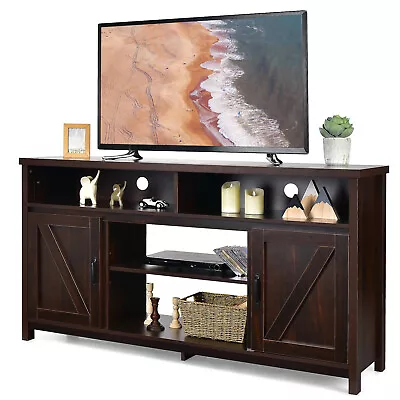 TV Stand 59   Media Center Console Cabinet W/ Barn Door For TV's 65  Coffee • $229.99
