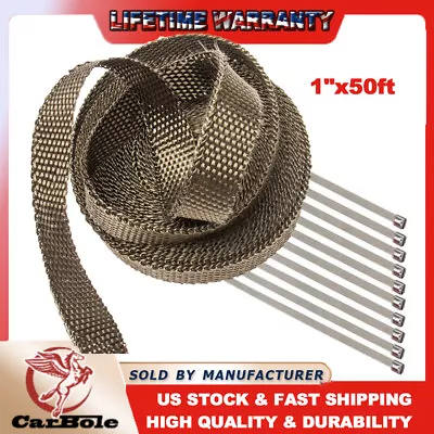 1  X50ft 10 Ties Roll Titanium Header Turbo Pipe Manifold Exhaust Heat Wrap Tape • $14.65