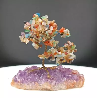 BEAUTIFUL VTG MULTICOLOR TREE OF LIFE IN AGATE AMETHYST GEODE STONE C1980 V/g • $22.90