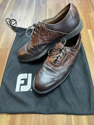 Footjoy Icon Mens 11 M Brown Leather Golf Shoes Saddle Croc Spikes 52236 • $39.99