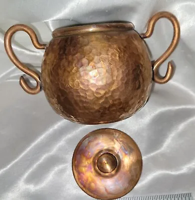 VTG Copper Hammered CHILE RECUERDO Round Container W Lid S Twirl Handles • $15