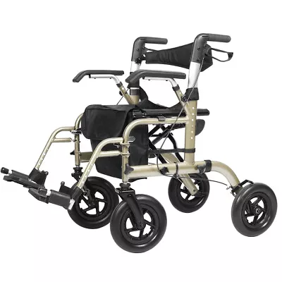 10” Deluxe ELENKER Rollator Walker 2 In 1 Medical Aid Wheelchair Transport Chair • $145.99