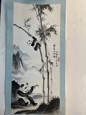 Vintage Chinese Authentic Watercolor  Wall Hanging Scroll Painting 27x13 • $22.99