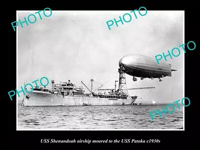 OLD POSTCARD SIZE PHOTO OF NAVY USS SHENANDOAH AIRSHIP WITH USS PATOKA C1930s • $4.50