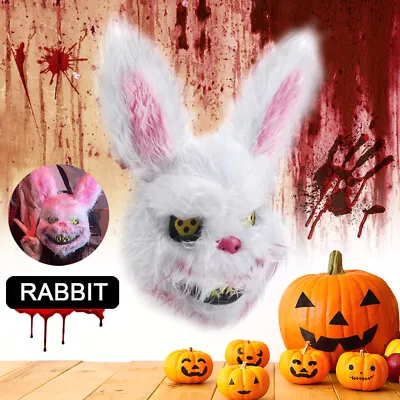 Rabbit Bloody Mask Creepy Scary For Party Costumes Halloween White Bunny Cosplay • £7.89