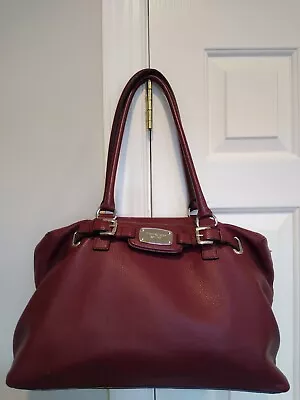 MICHAEL KORS Hamilton Burgundy Pebble Leather Shoulder Bag Purse Travel Tote  • $49.99