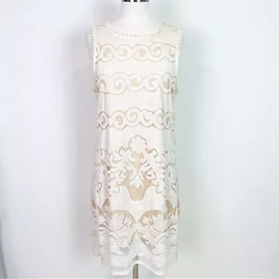 Max Studio Ivory Crochet Lace Sleeveless Dress With Nude Peep Thru Lining Large • $23.98
