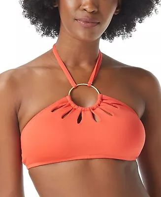 MSRP $88 Vince Camuto Logo-Ring Cutout Halter Bikini Top Orange Size Small • $20.15